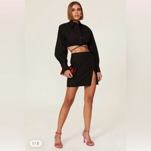 The Andamane RTR Gioia Black Pinstripe Side Slit Mini Skirt